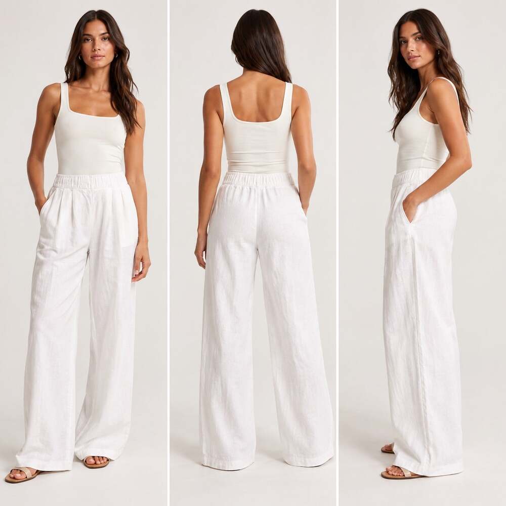 Abercrombie & Fitch Linen Blend Wide Leg Pleated Pants White S